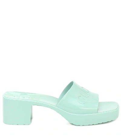 Shop Gucci Logo Rubber Platform Sandals In Green
