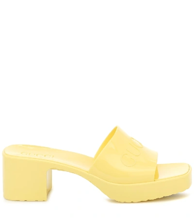 Shop Gucci Logo Rubber Platform Sandals In Yellow