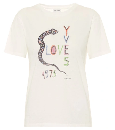 Shop Saint Laurent Love Yves 1975 Cotton-jersey T-shirt In White