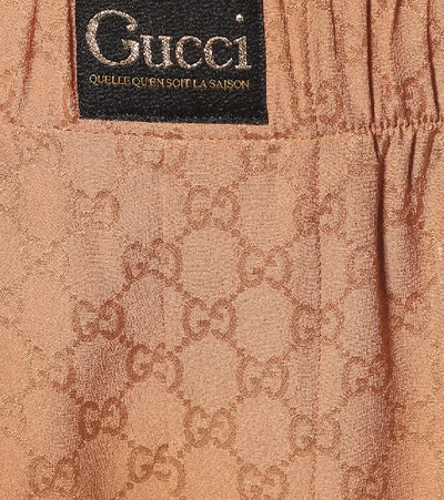 Shop Gucci Silk-crêpe Gg-jacquard Shorts In Brown