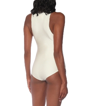 Shop Gucci Logo Swimsuit In White