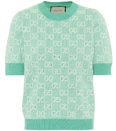 Shop Gucci Gg Wool And Cotton Piqué Sweater In Green