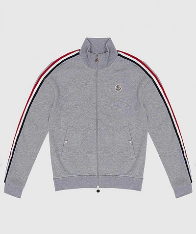 Shop Moncler Maglia Tricolor Stripe Track Jacket In Grey