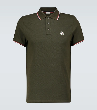 Shop Moncler Short-sleeved Polo Shirt With Logo In Green