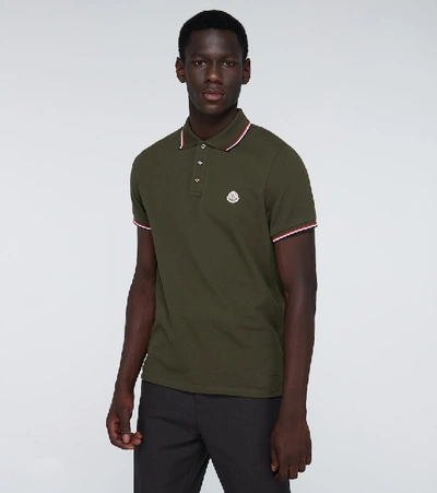 Shop Moncler Short-sleeved Polo Shirt With Logo In Green