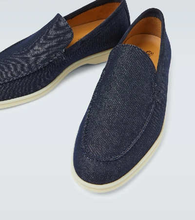 Shop Loro Piana Summer Walk Canvas Moccasins In Blue