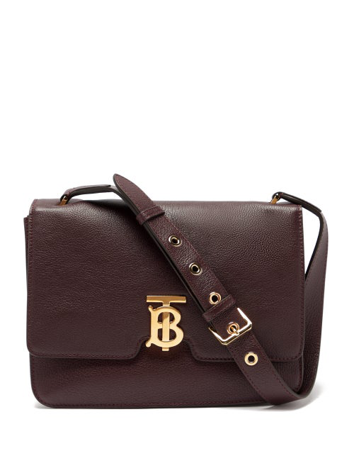 Burberry Tb Monogram Grained-leather Cross-body Bag In Burgundy | ModeSens
