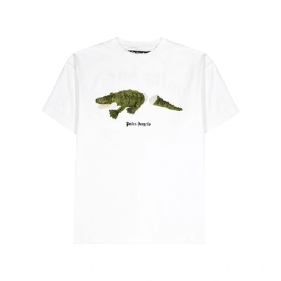 Shop Palm Angels Croco White Printed Cotton T-shirt