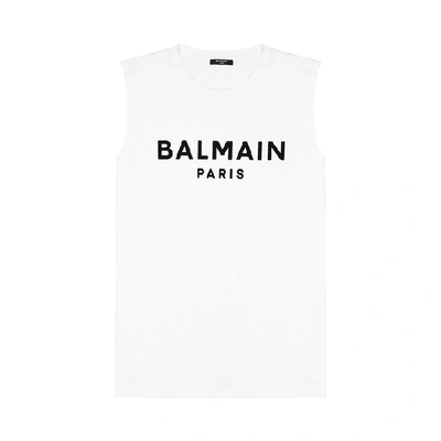 Shop Balmain White Logo-print Cotton Tank