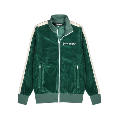 Shop Palm Angels Green Striped Velour Track Jacket