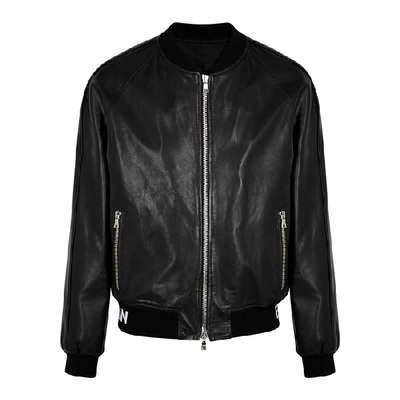 Shop Balmain Black Leather Bomber Jacket