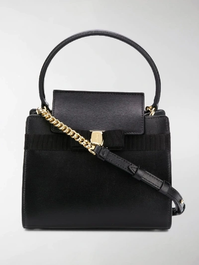 Shop Ferragamo Mini Bow-embellished Tote Bag In Black