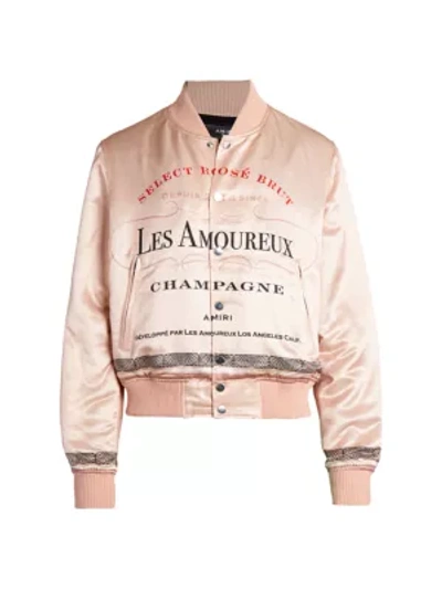 Shop Amiri Les Amoureux Satin Bomber Jacket In Peach