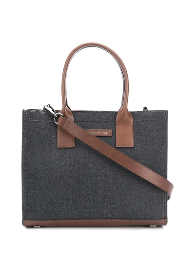 Shop Brunello Cucinelli Wool Twill Tote Bag In Grey