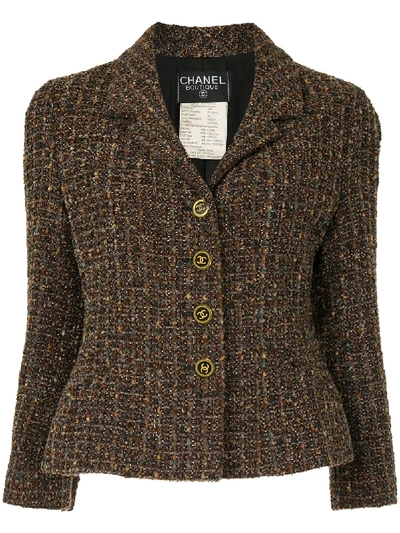 Pre-owned Chanel 1994 Logo Buttons Slim-fit Jacket In Brown