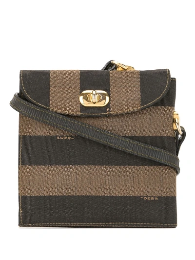 Pre-owned Fendi Pequin Pattern Shoulder Bag In Brown