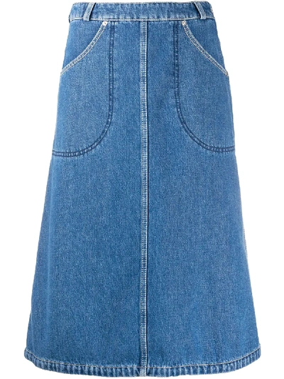 Shop Kenzo Denim Midi Skirt In Blue