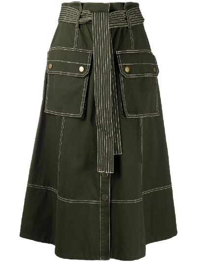 Shop Ulla Johnson Stitch-detail Flared Skirt In Green