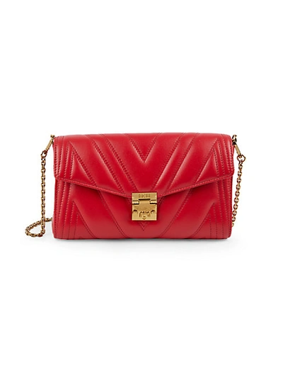 Shop Mcm Quilted Leather Shoulder Bag In Ruby Red