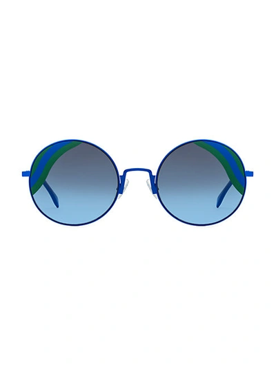 Shop Fendi 53mm Round Sunglasses In Blue