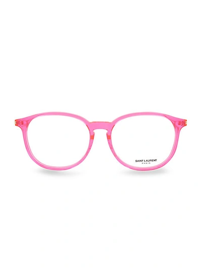 Shop Saint Laurent 50mm Bright Round Core Blue Light Reader Glasses In Pink