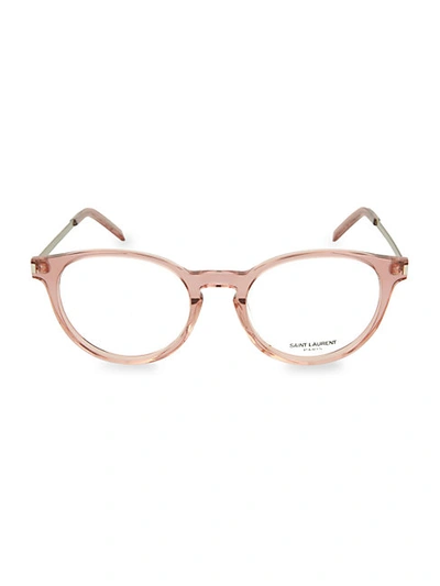 Shop Saint Laurent 49mm Round Clear Core Blue Light Reading Glasses In Pink Transparent