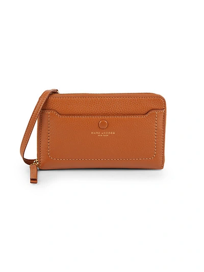 Shop Marc Jacobs Empire City Leather Wallet Crossbody Bag In Smoked Almond