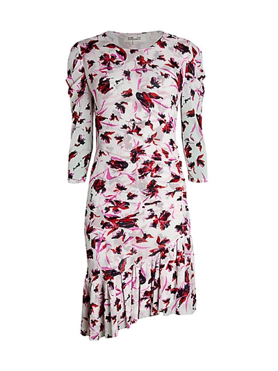 Shop Diane Von Furstenberg Lila Floral Asymmetric Flounce Dress In Wild Floral
