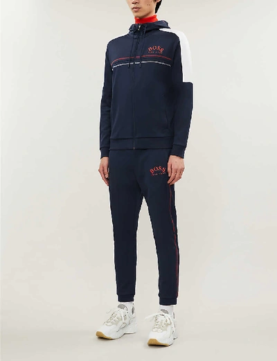 Shop Hugo Boss Relaxed-fit Tapered Jersey Jogging Bottoms In Navy