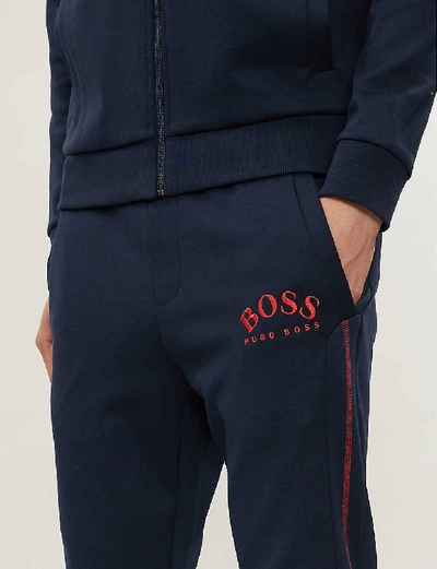 Shop Hugo Boss Relaxed-fit Tapered Jersey Jogging Bottoms In Navy