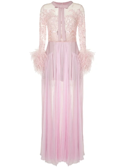 Shop Zuhair Murad Embellished Sheer-overlay Romper In Pink