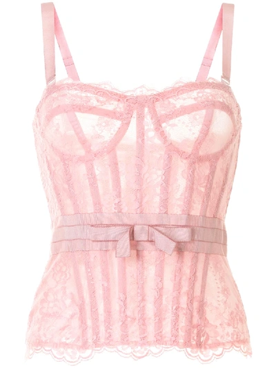 Shop Zuhair Murad Floral Lace Bustier In Pink