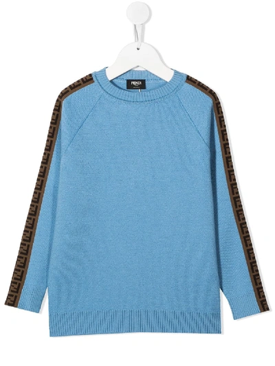 Shop Fendi Zucca-panel Knitted Jumper In Blue