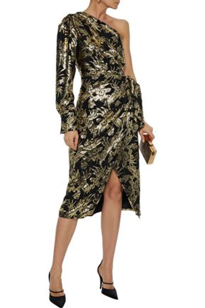 Shop Altuzarra Chanda One-shoulder Silk-blend Brocade Midi Dress In Black