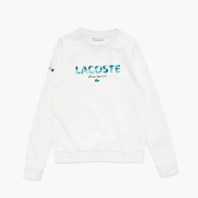 Shop Lacoste Women's Sport Miami Open Print Fleece Sweatshirt In White,navy Blue