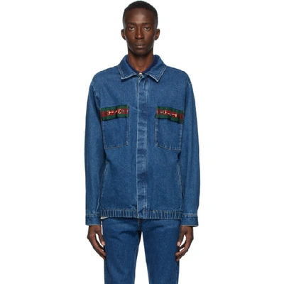 Shop Gucci Blue Denim Stone Wash Jacket In Blue Mix