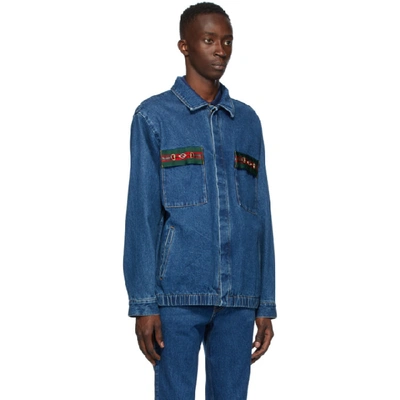 Shop Gucci Blue Denim Stone Wash Jacket In Blue Mix