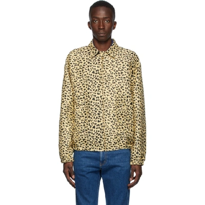 Shop Gucci Yellow & Black Leopard Jacket In Beige/black