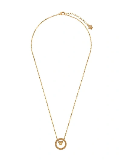 Shop Versace Gold-tone Circle Medusa Pendant Necklace