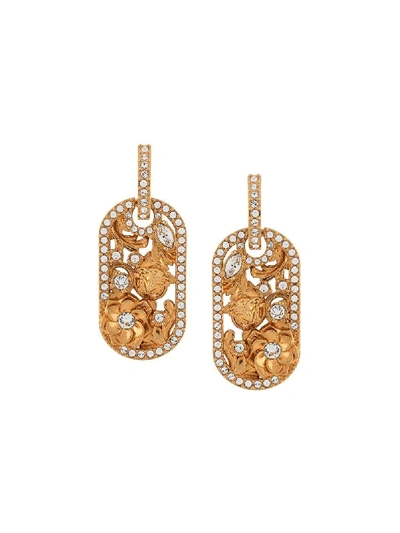 Shop Versace Gold-tone Embellished Floral Earrings