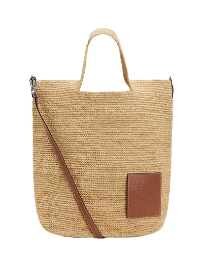 Shop Loewe Raffia Slit Bag In Neutral