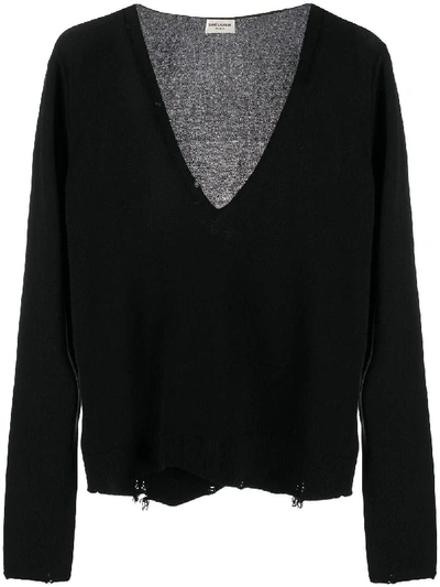 Shop Saint Laurent Black Distressed Cashmere Sweater
