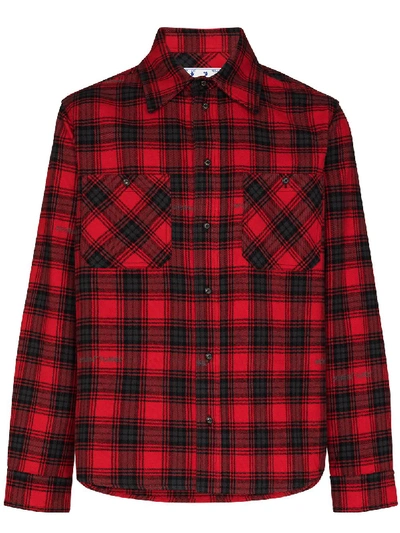 Shop Off-white Stencil Flannel Check Shirt In Red