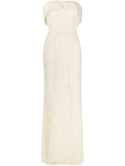 Shop Dolce & Gabbana Strapless Lace Dress In Neutrals