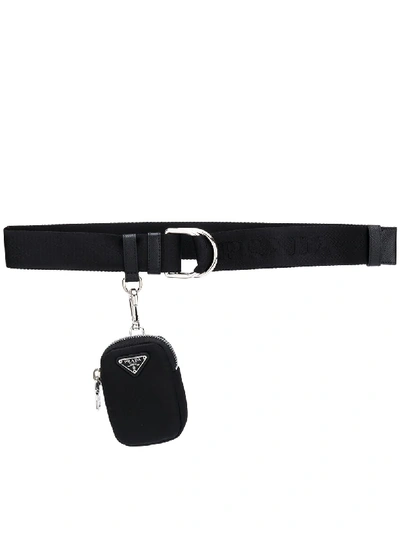 Shop Prada Double Ring Pouch Detail Belt In Black