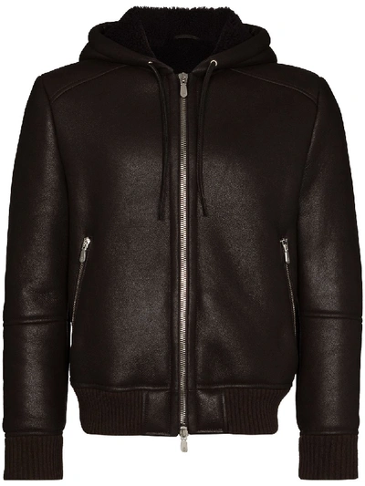Shop Eleventy Hooded Shearling Jacket In Brown