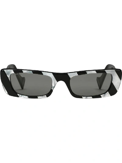 Shop Gucci Rectangular Striped Acetate Sunglasses In Black