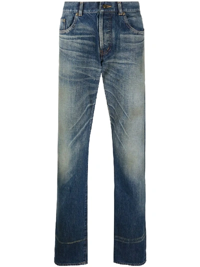 Shop Saint Laurent Straight Cut Jeans In Blue