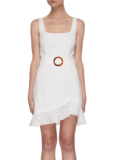 Shop De La Vali Christabel Belted Asymmetric Ruffle Hem Mini Dress In White