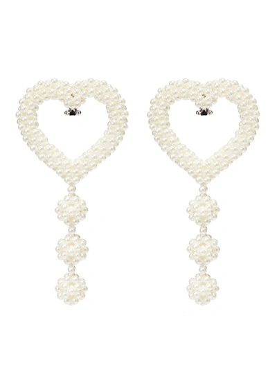 Shop Laurence & Chico Pearl Heart Drop Clip Earrings In White